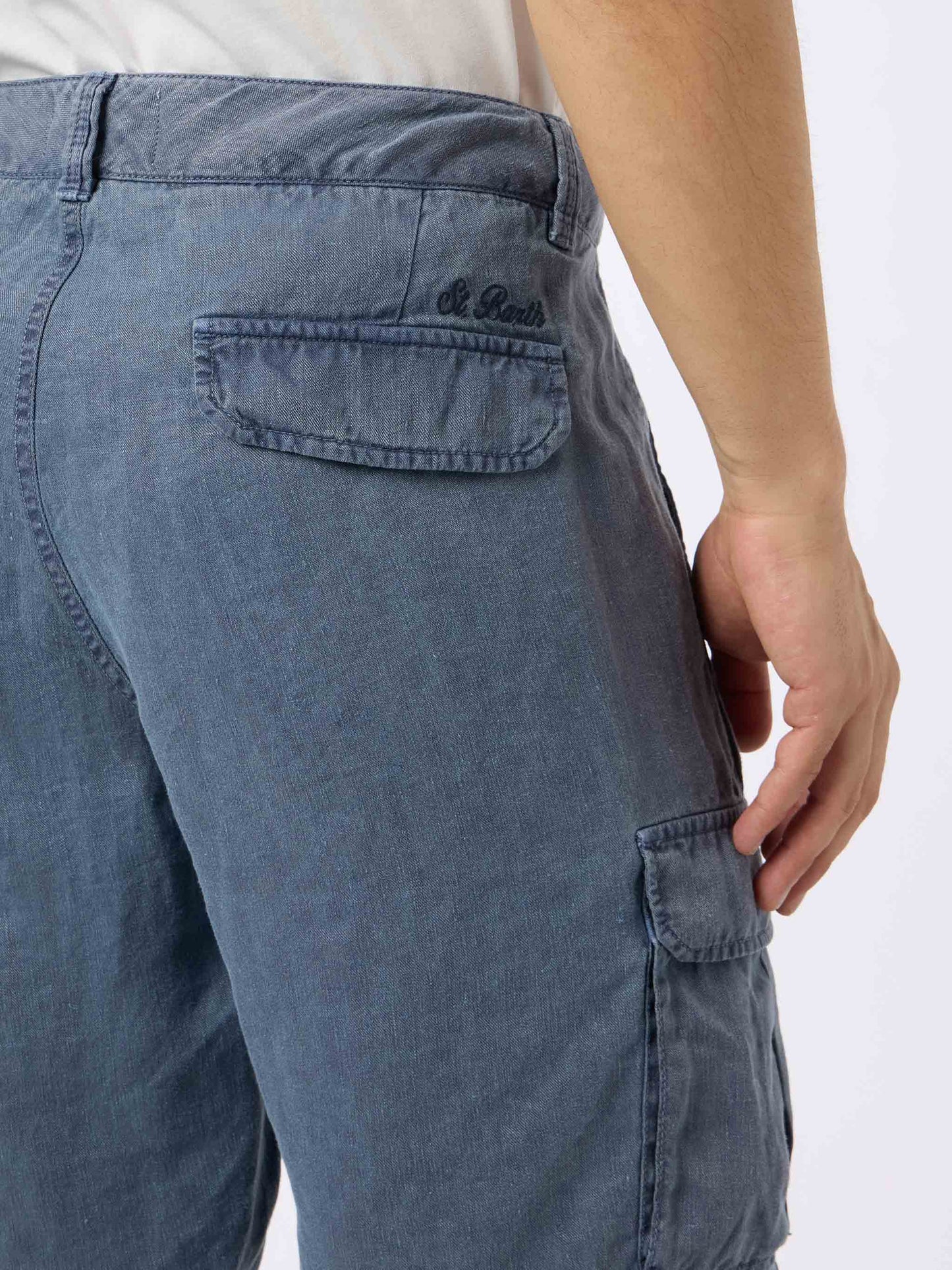 Marineblaue Herren-Bermudashorts aus Leinen von Rodi