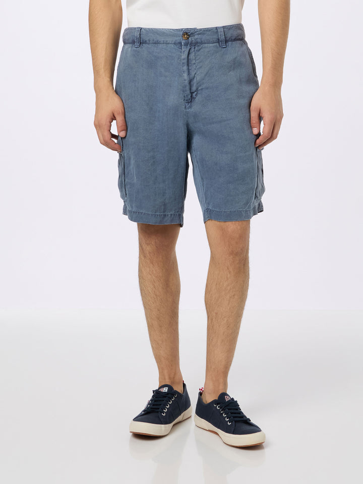 Marineblaue Herren-Bermudashorts aus Leinen von Rodi