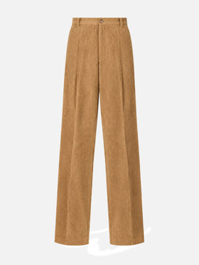 Pantaloni a gamba ampia Rebella in corduroy cammello