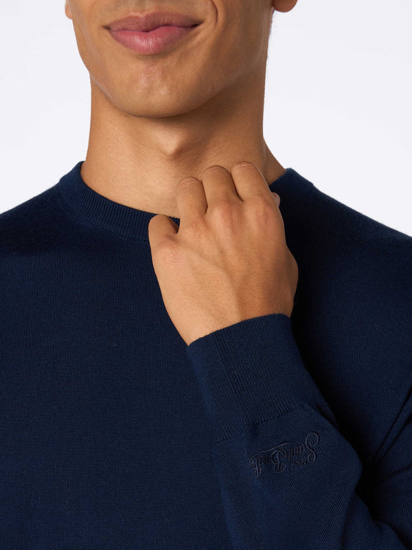 Man blue navy merino wool sweater Regent