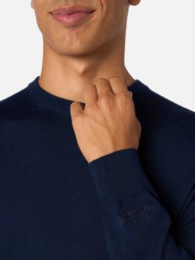 Blauer, marineblauer Pullover aus Merinowolle von Regent für Herren