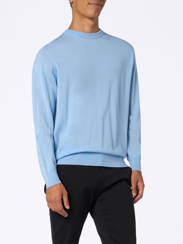 Man Regent light blue merino wool sweater