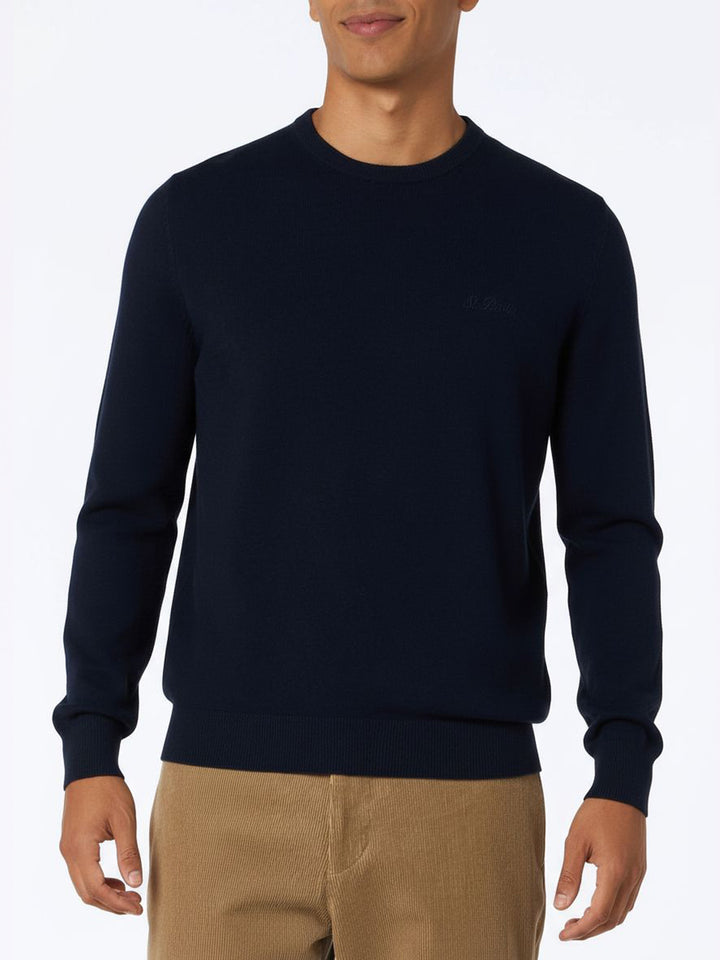 Maglione girocollo in misto cashmere blu navy da uomo Regent