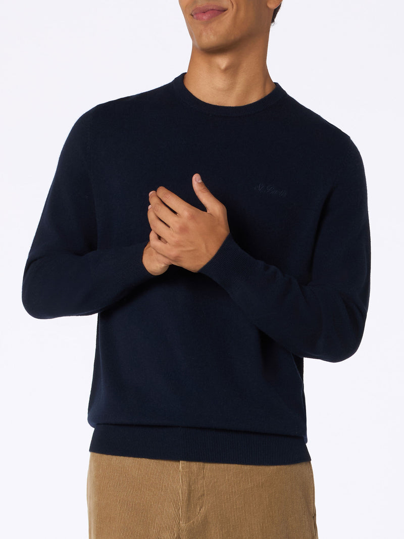 Man navy blue blended cashmere crewneck sweater Regent