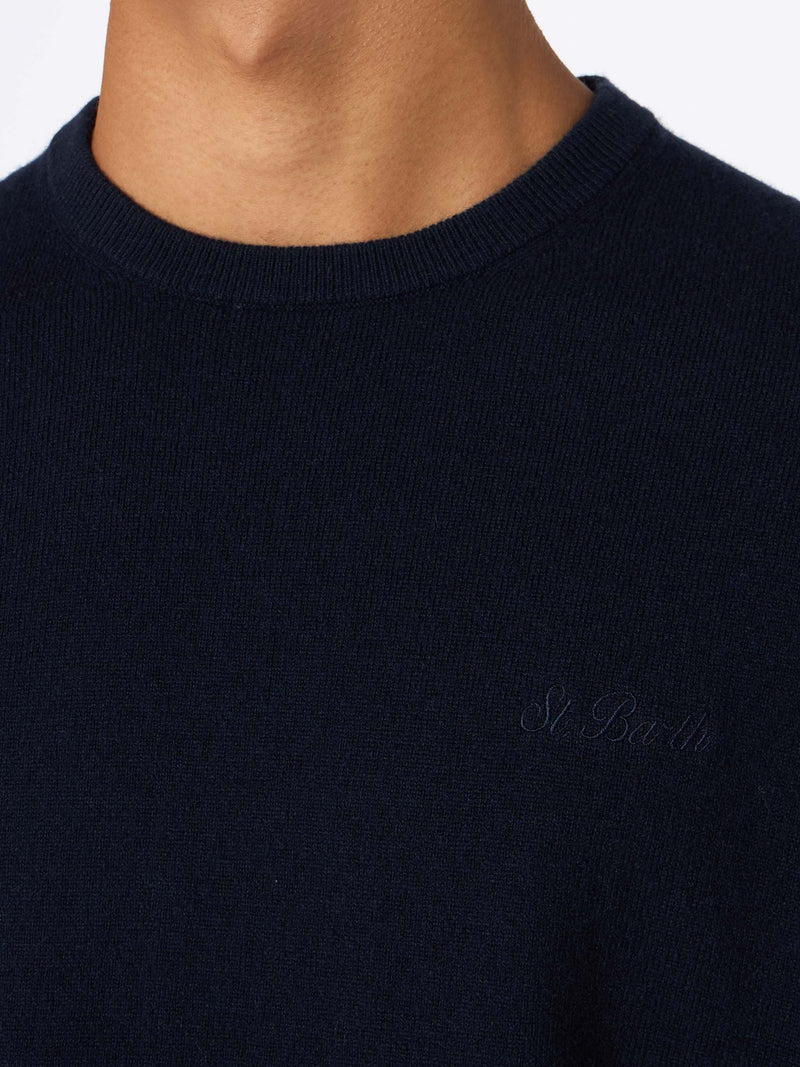 Man navy blue blended cashmere crewneck sweater Regent