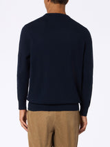 Maglione girocollo in misto cashmere blu navy da uomo Regent