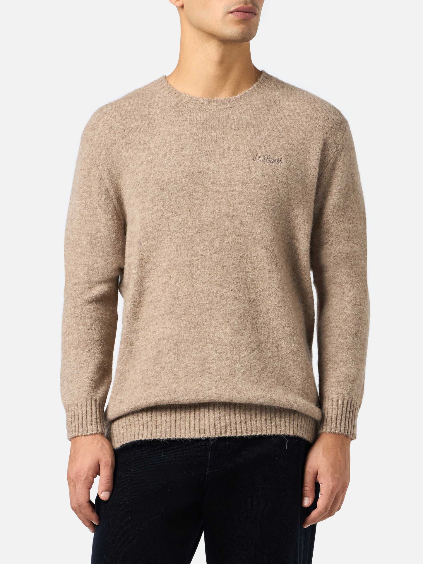 Crewneck sweater Regent in kaki STRETCH ALPACA