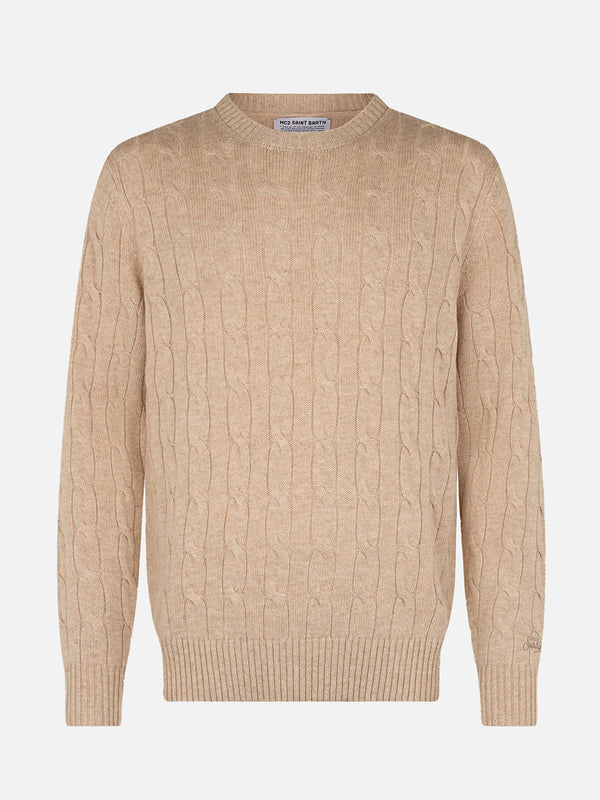 Maglione girocollo in misto cashmere beige da uomo Regent