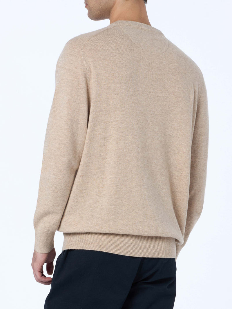 Man beige blended cashmere crewneck sweater Regent