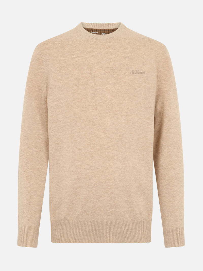 Man beige blended cashmere crewneck sweater Regent