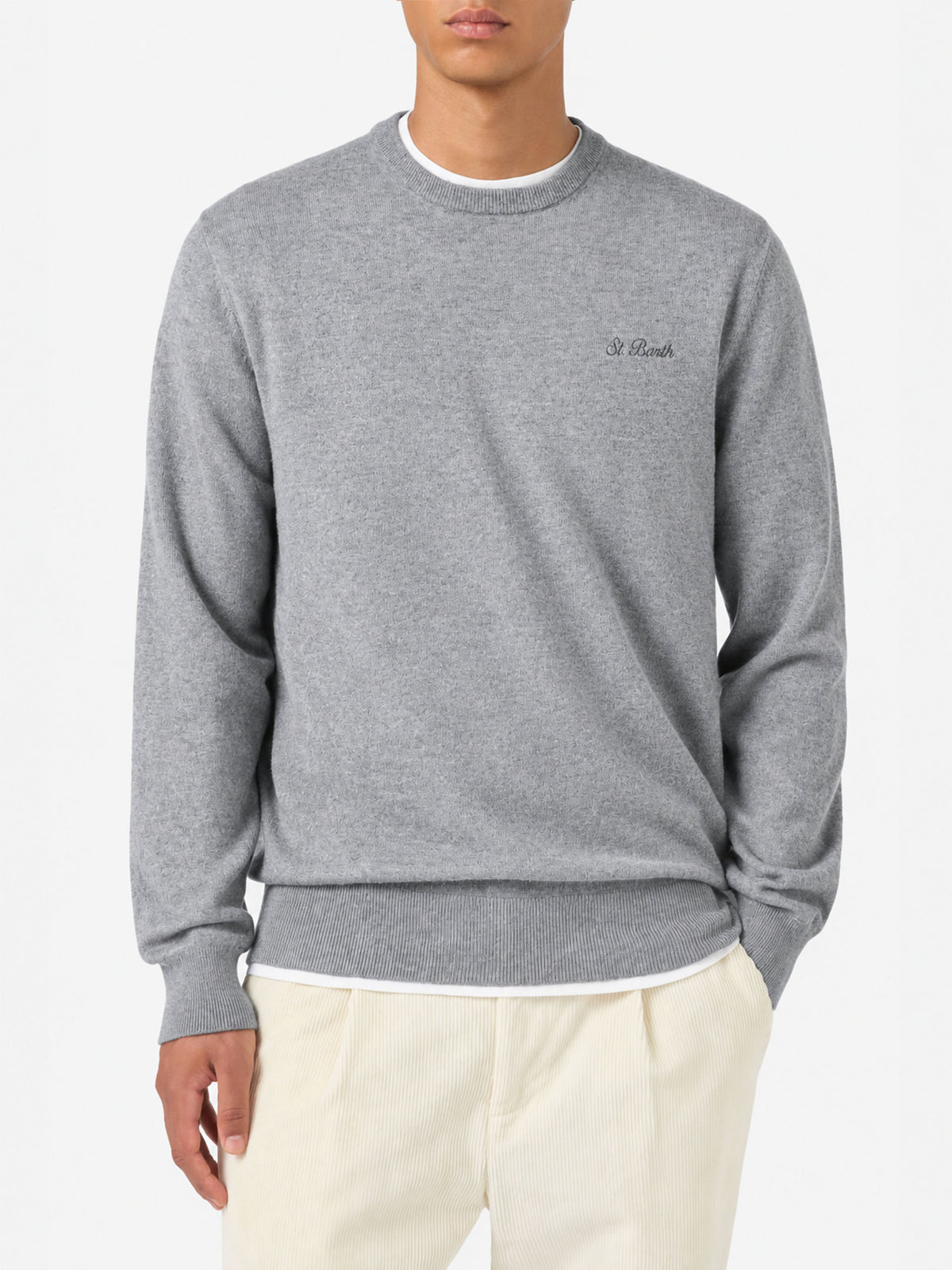 Crewneck-Pullover Regent in Mélange-Grau BLENDED CASHMERE 