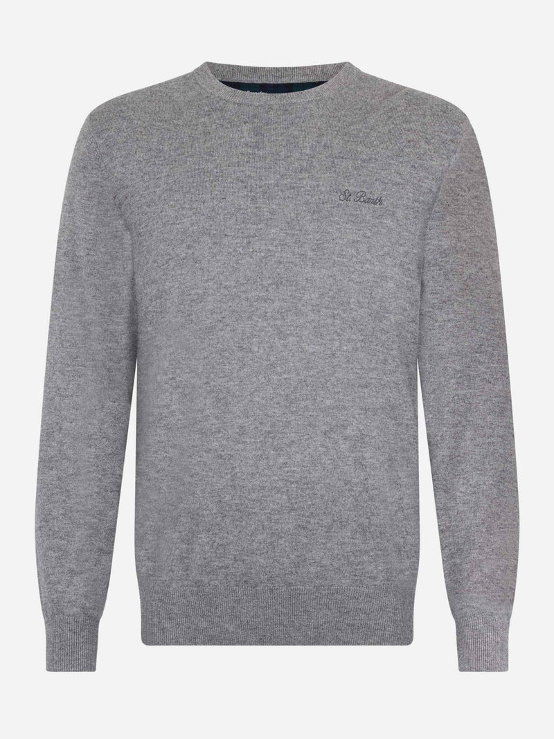 Man mélange grey blended cashmere crewneck sweater Regent