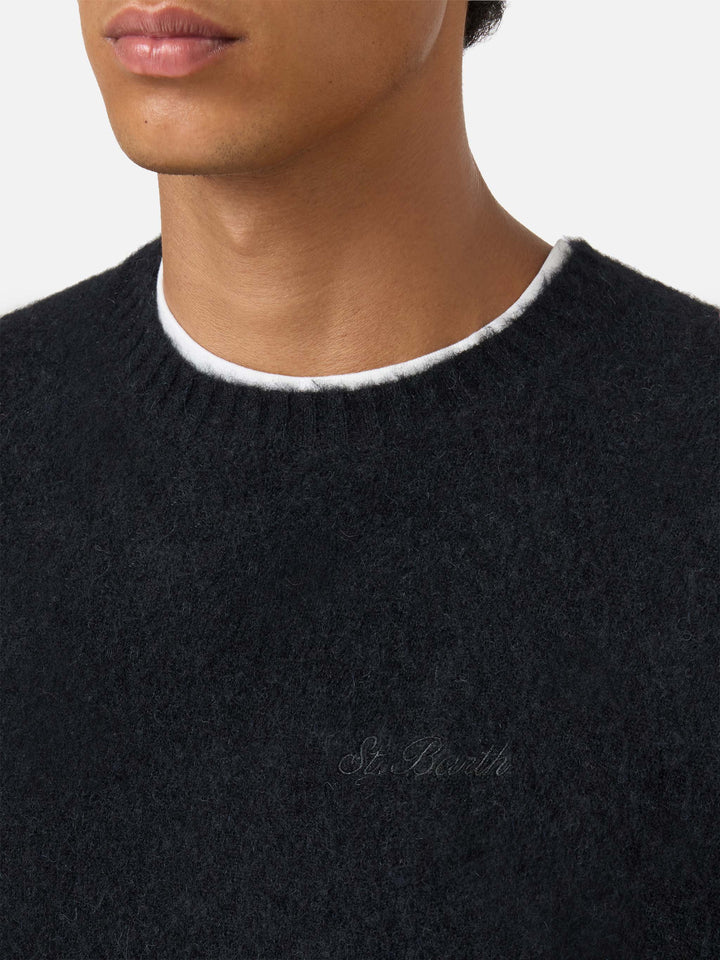 Crewneck sweater Regent in black STRETCH ALPACA