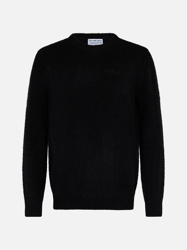 Man black crewneck stretch sweater Regent