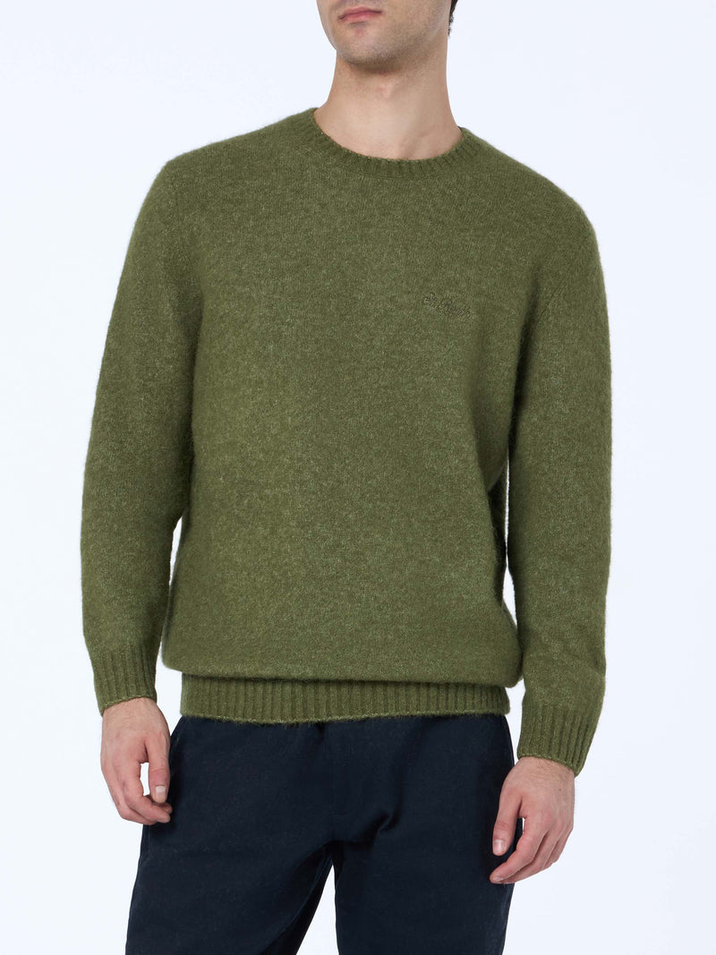 Maglione girocollo elasticizzato verde militare da uomo Regent