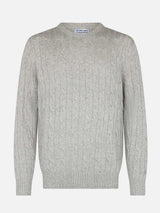 Maglione girocollo grigio chiaro in misto cashmere da uomo Regent