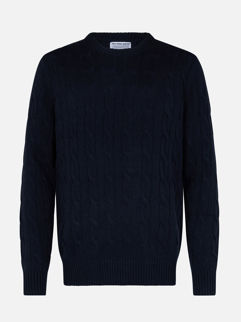 Man navy blue cashmere blend tricot sweater Regent