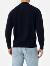 Man navy blue V neck cashmere blend sweater Regent