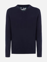 Man navy blue V neck cashmere blend sweater Regent