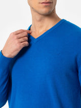 Man bluette V neck cashmere blend sweater Regent