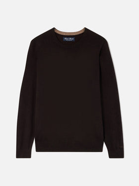 Jersey de cuello redondo Regent en cashmere marrón 