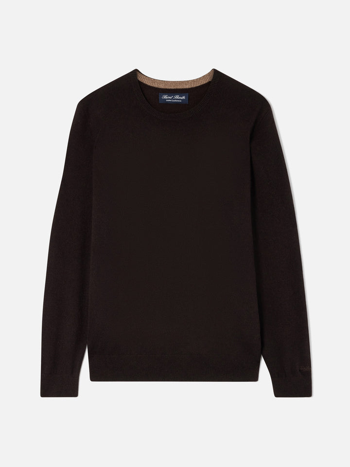 Maglia girocollo Regent marrone in cashmere