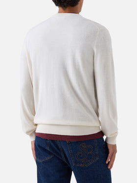 Pull col rond Regent en cachemire blanc 