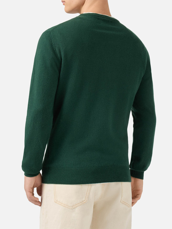 Regent crewneck sweater in 100% dark green CASHMERE