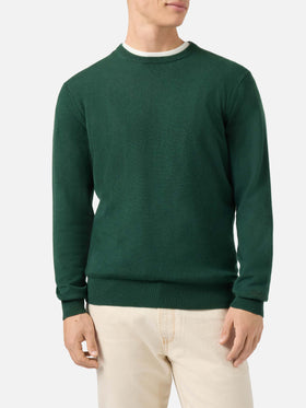 Regent crewneck sweater in 100% dark green CASHMERE