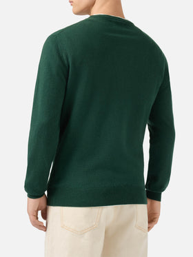 Regent crewneck sweater in 100% dark green CASHMERE