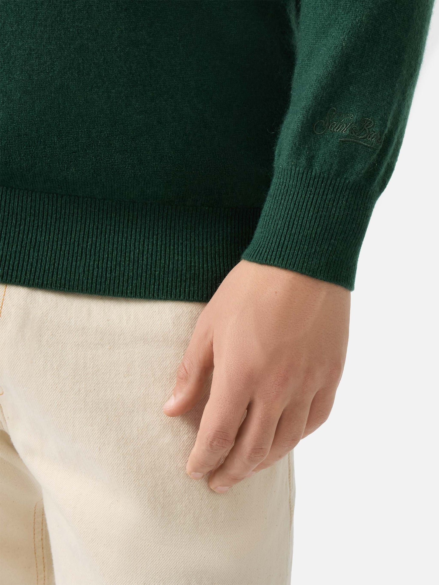 Regent crewneck sweater in 100% dark green CASHMERE