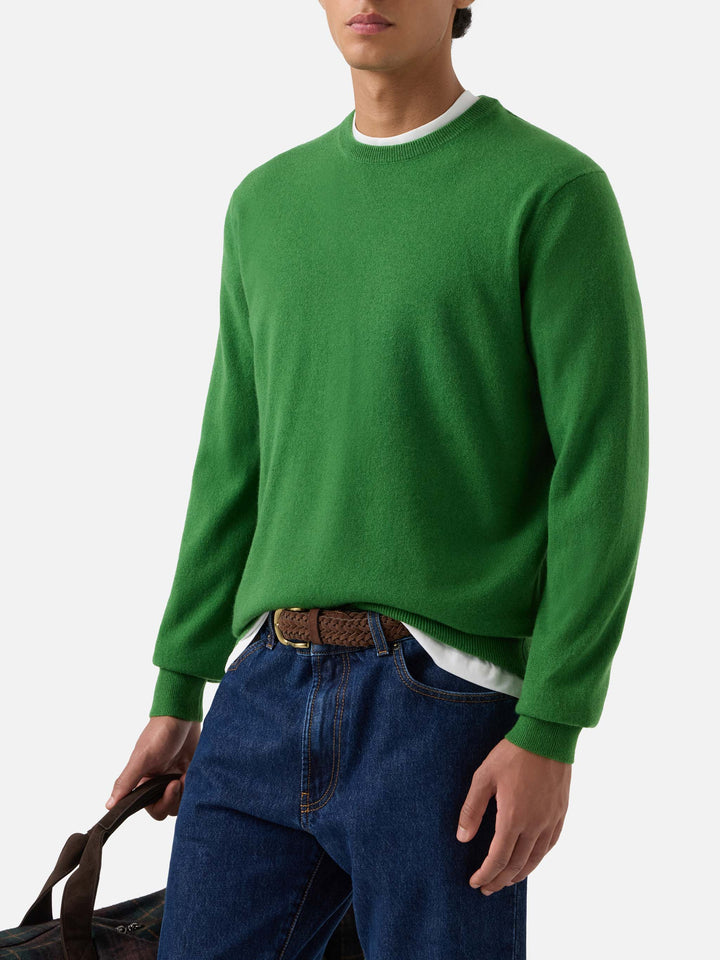 Jersey de cuello redondo Regent en cachemir verde 