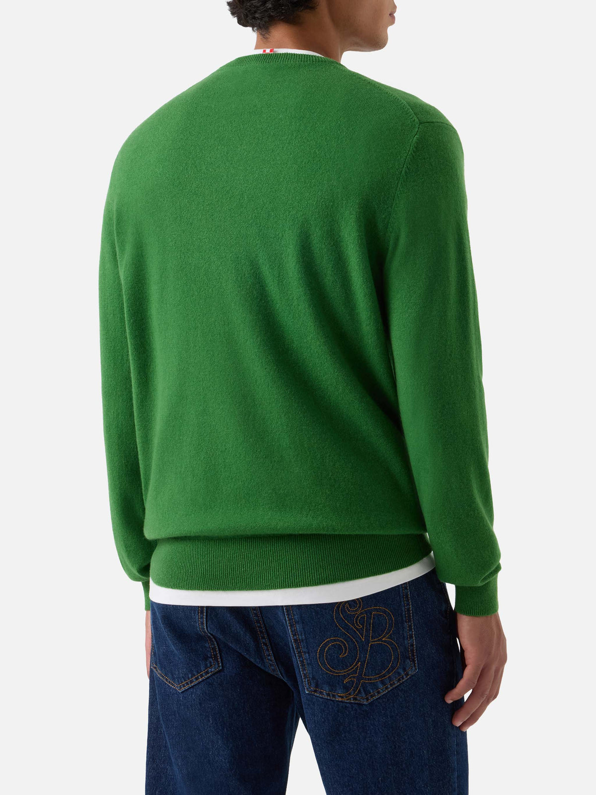 Maglia girocollo Regent verde in cashmere