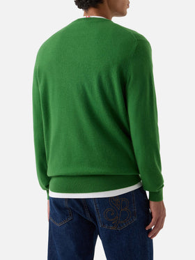 Maglia girocollo Regent verde in cashmere