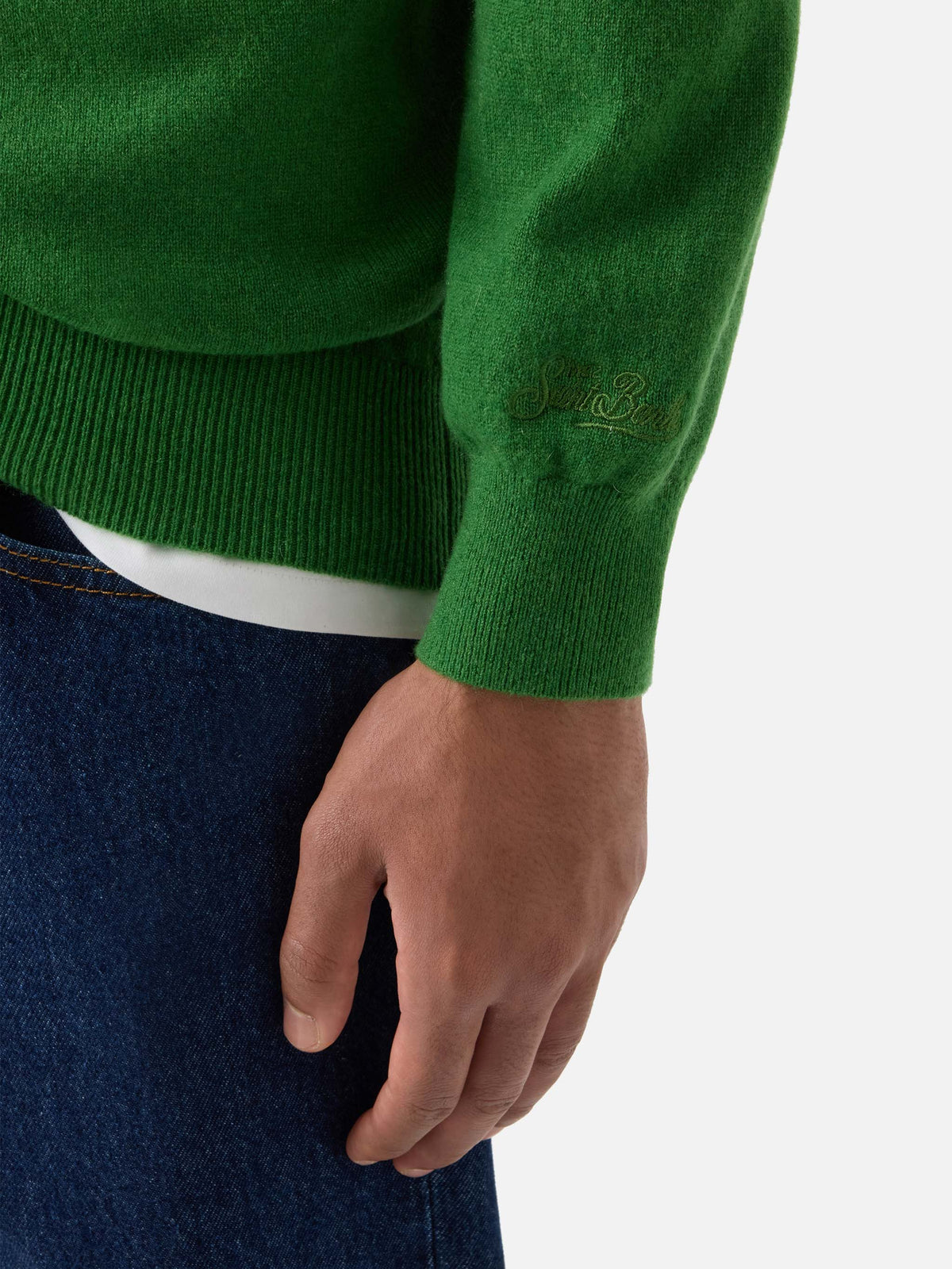 Maglia girocollo Regent verde in cashmere