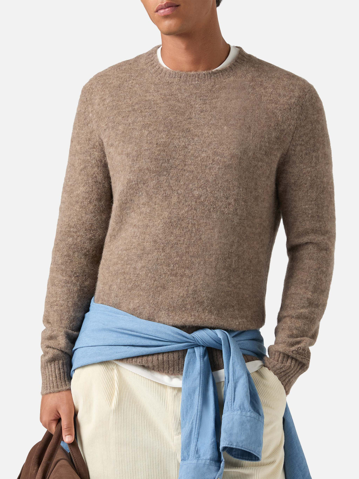 Pull à col rond Regent beige en mélange d’alpaga 
