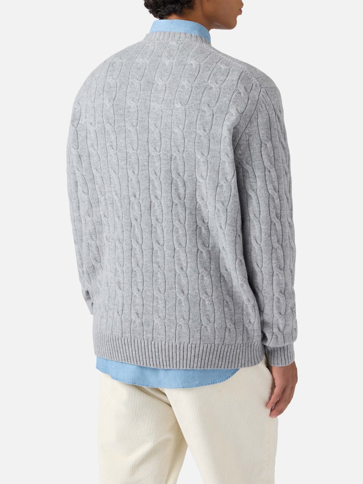 Maglione Regent a trecce in pura lana grigio melange