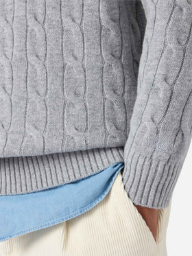 Maglione Regent a trecce in pura lana grigio melange