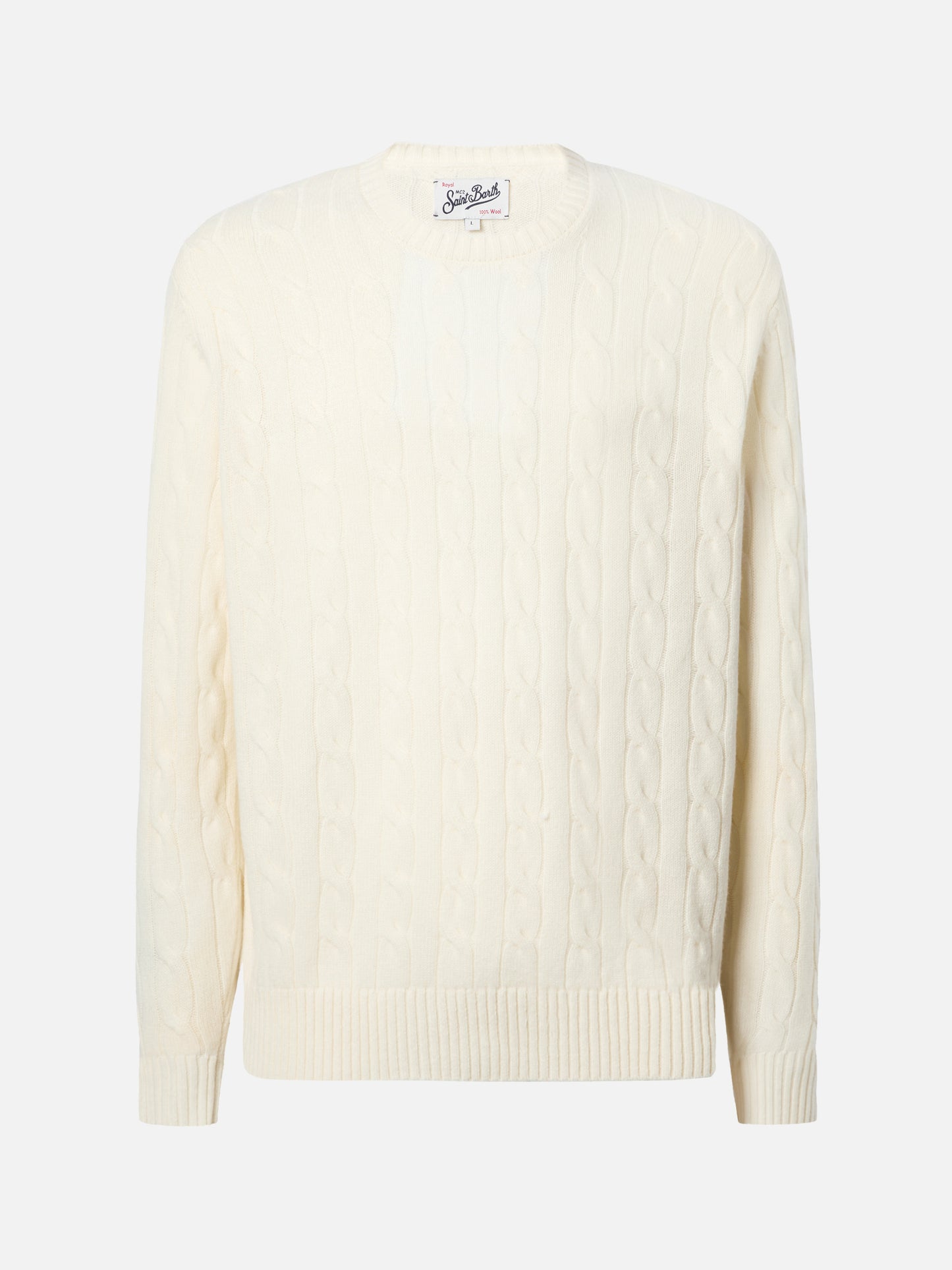 Maglione Regent a trecce in pura lana bianco