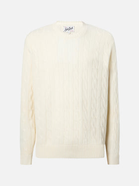 Maglione Regent a trecce in pura lana bianco