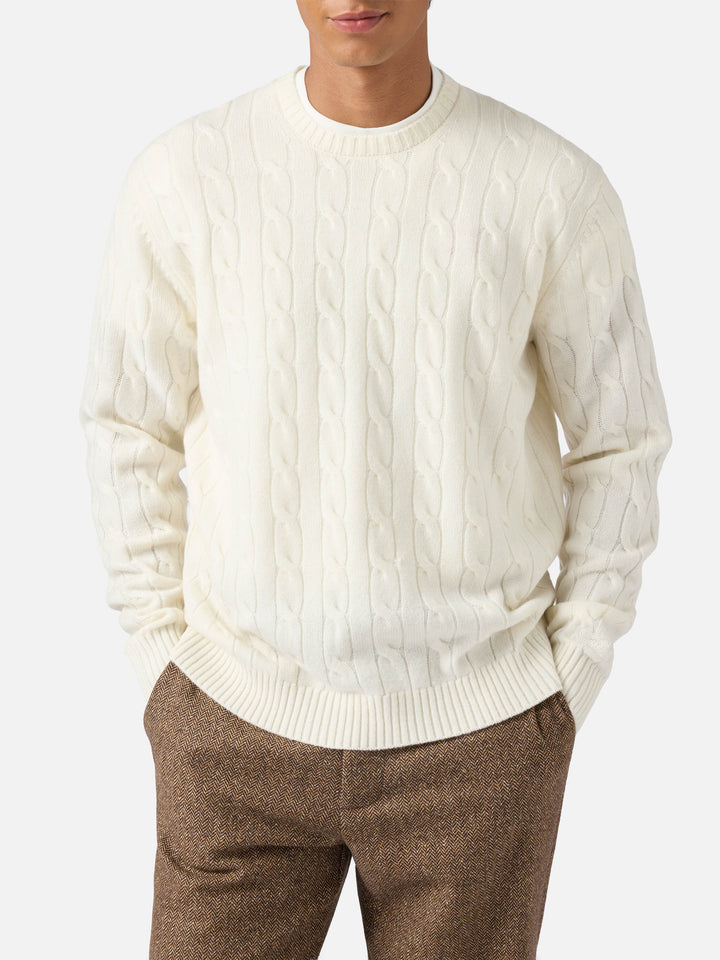 Regent pure-wool cable-knit sweater in white
