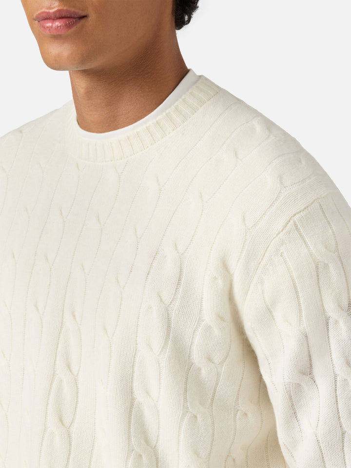 Regent pure-wool cable-knit sweater in white