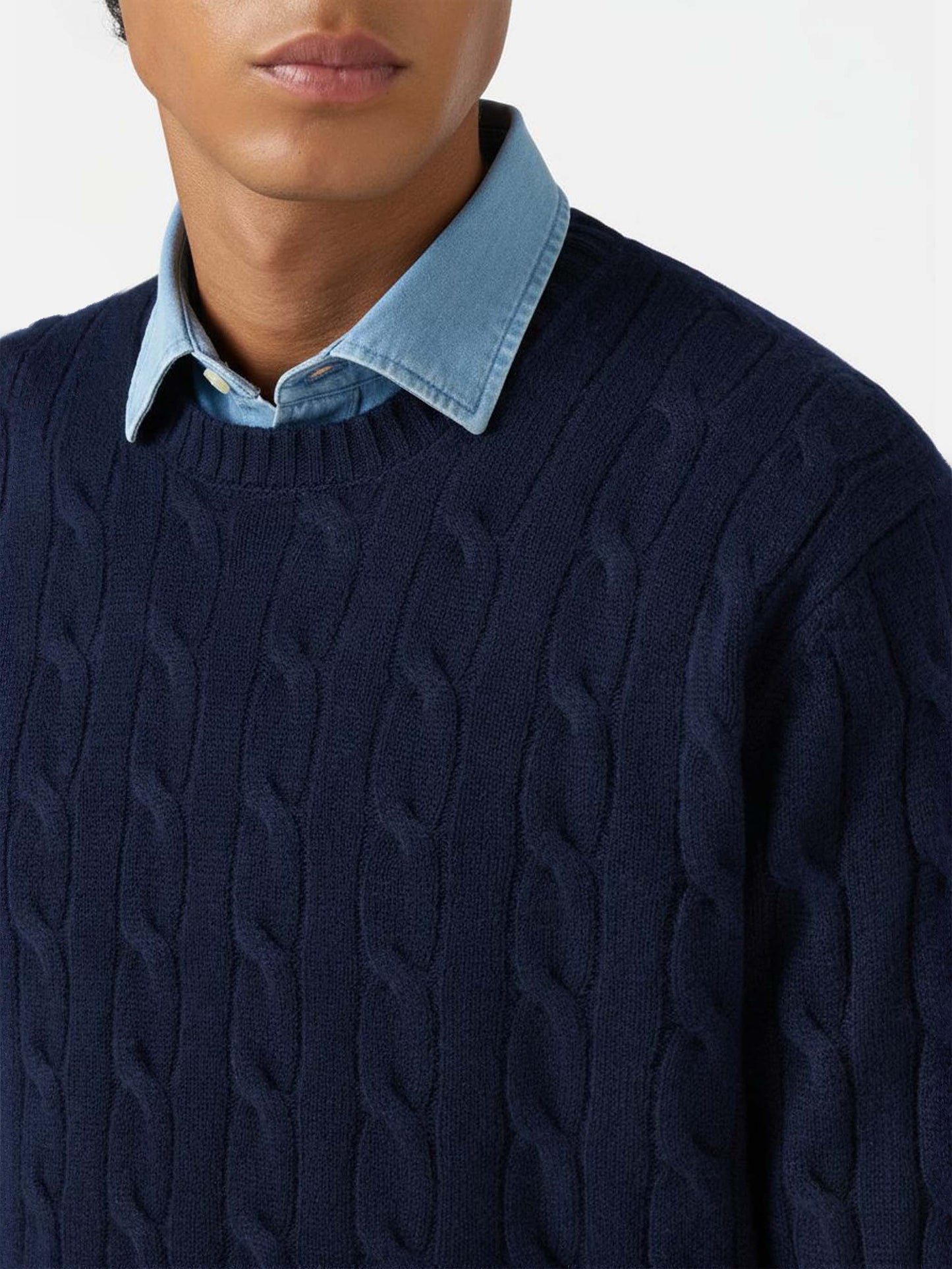 Regent pure-wool cable-knit sweater in navy