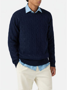 Regent pure-wool cable-knit sweater in navy