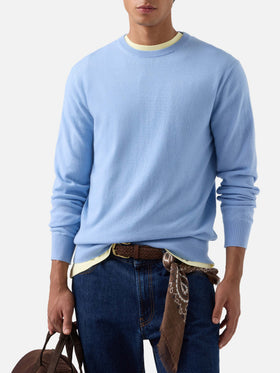 Jersey de cuello redondo Regent Light blue en mezcla de lana merino y cachemir 