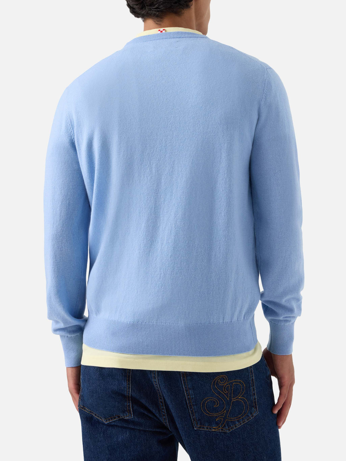 Jersey de cuello redondo Regent Light blue en mezcla de lana merino y cachemir 