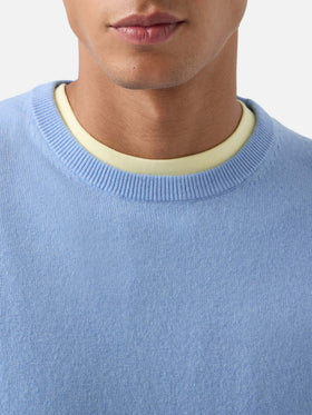 Jersey de cuello redondo Regent Light blue en mezcla de lana merino y cachemir 