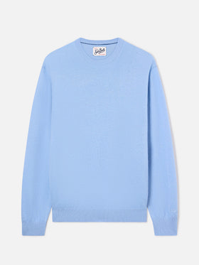 Jersey de cuello redondo Regent Light blue en mezcla de lana merino y cachemir 