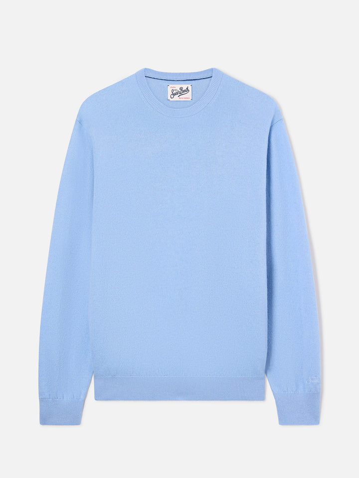 Pull col rond Regent en mélange de laine mérinos et cachemire blue clair 
