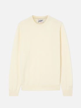 Maglia girocollo Regent bianco panna in misto lana merino e cashmere